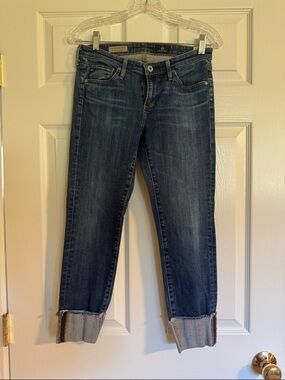 Ag Adriano Goldschmied Dark Blue Boyfriend Cuffed Jeans